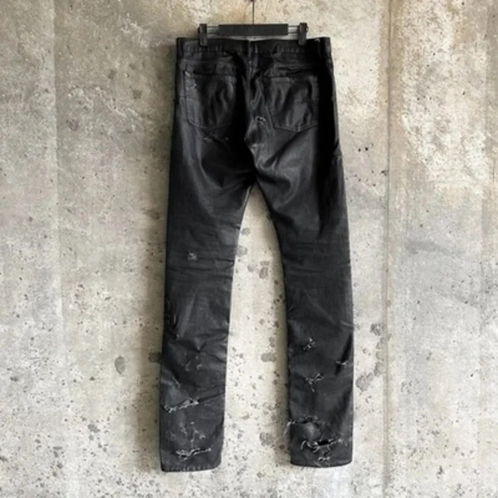 Dior Men's Black Skinny Jeans Waxed And Distressed Black 32w Heidi Slimane Rick - Picture 6 of 12